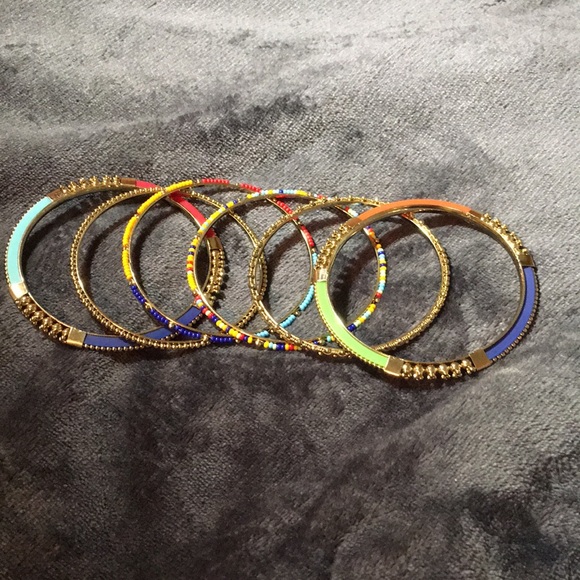 Set of 6 Gold Tone Multicolor Bangles - Picture 1 of 3